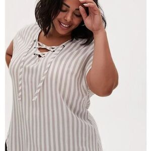 Torrid Taupe Stripe Gauze Lace-up Dolman Blouse Size 3X